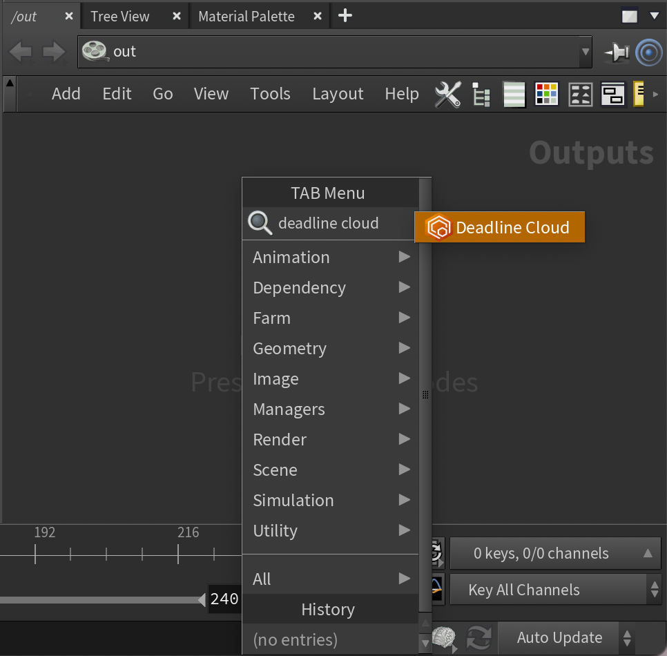 Adding a Deadline Cloud node in the /out network