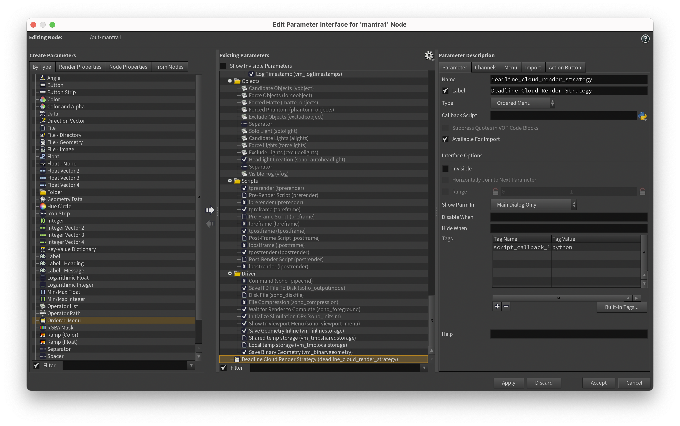 Creating a render strategy parameter for a Mantra node