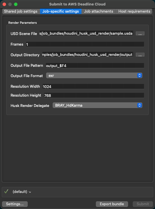 Husk Example Job Bundle GUI Interface