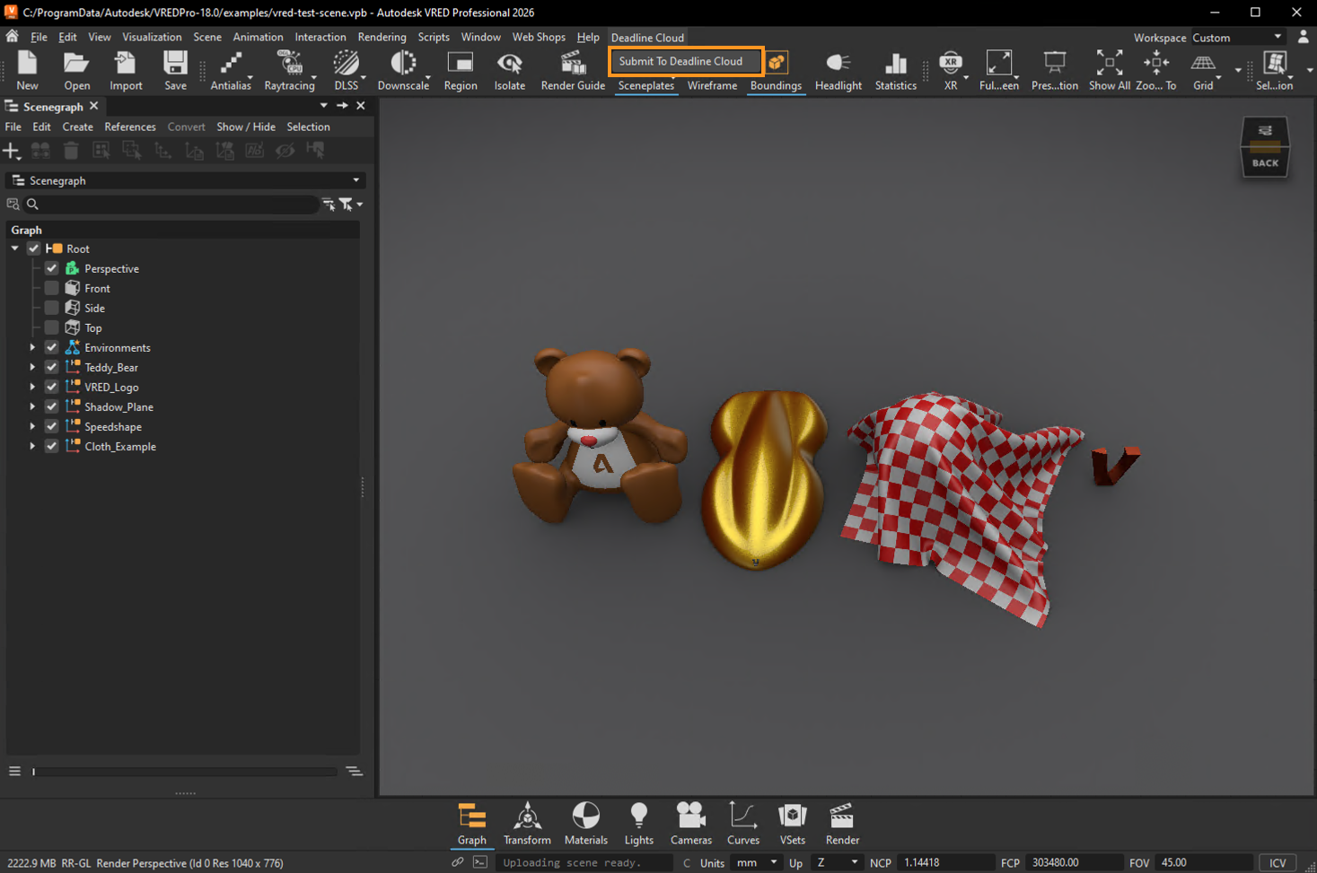 Submitter menu in VRED